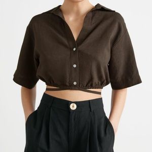 & Other Stories button tie crop top; brown
